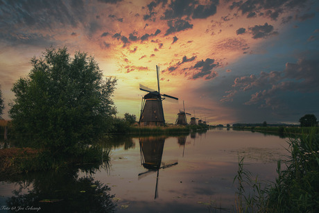 Kinderdijk in the Netherlands, blue hour / sunrise..