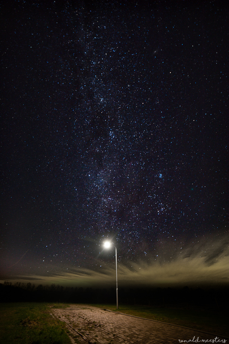 Lonely light under a starry night