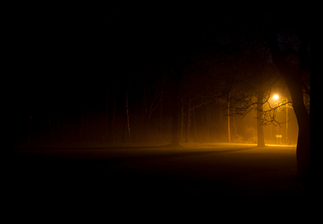 Eenzame lantaarn in de mist