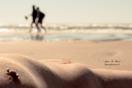 hiking down the beach