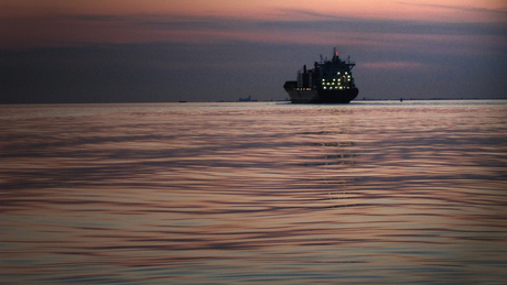 Pastelzee met silhouet op de Schelde