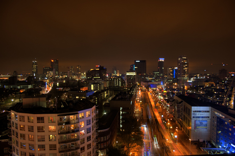 Skyline van Rotterdam en de Schiedamsedijk
