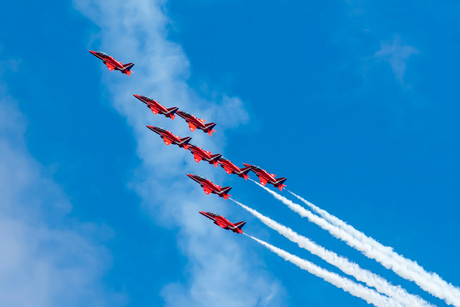 Red Arrows in to the blue sky