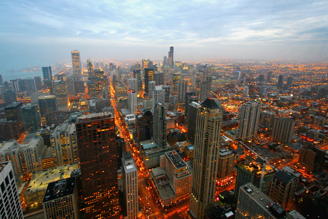 Chicago na zonsondergang