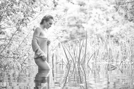 Wading the lake