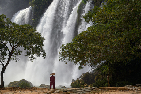 Man looking at the Ban Gioc–Detian Falls, Vietnam.