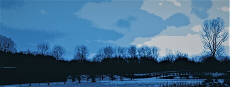 landschap met brug naast schapenboet Artic