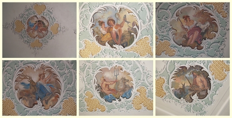 Close-ups van een aantal plafond schilderingen.