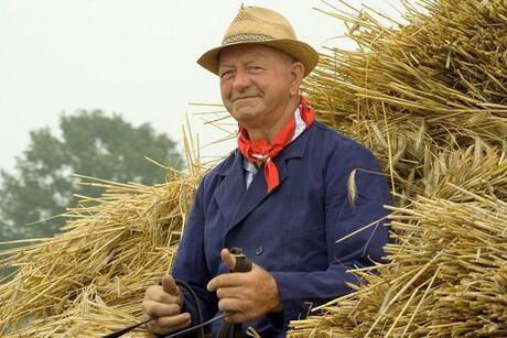 Boer op de wagen