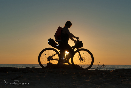 Mountain biking in the sunset