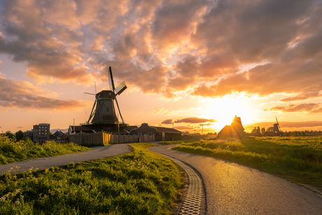 Zonsondergang bij de Zaanse Schans