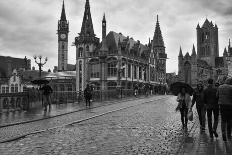 Gent op een regenachtige dag.