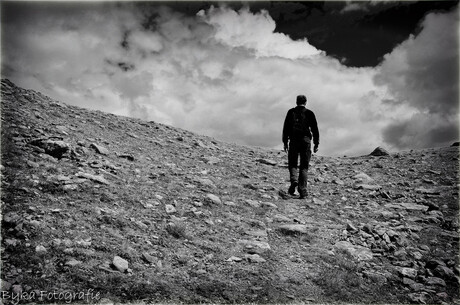 Man on the hill Austria b&w