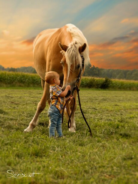 A little cowboy and his horse