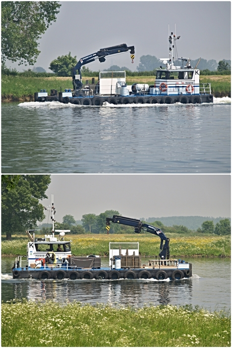 Een hulpboot met hijskraan.