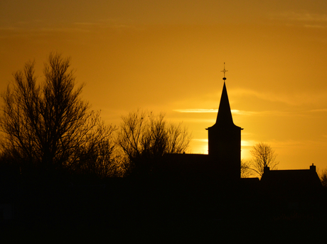 Zonsondergang achter Blessum, Friesland