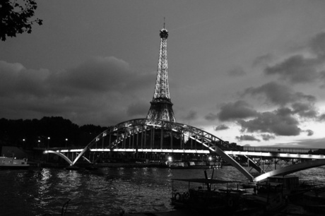 Paris at night in black and white