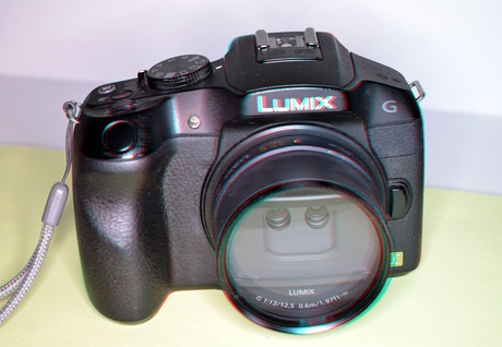 Lumix G6 met H-FT012 +10 modificatie 3D-lens