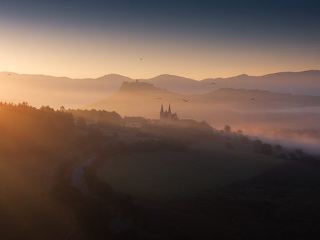 Sunrise Serenity over Foggy Countryside