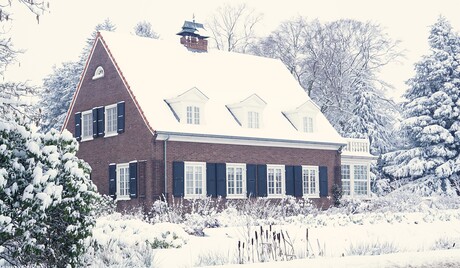 Het winterlandschap gehuld in sneeuw