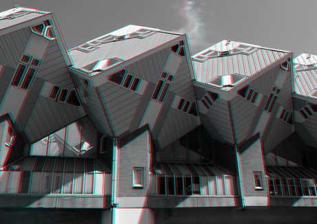 Kubus-woningen Blaak Rotterdam 3D B/W