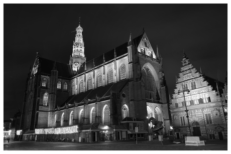 Bavokerk Haarlem, zwart wit