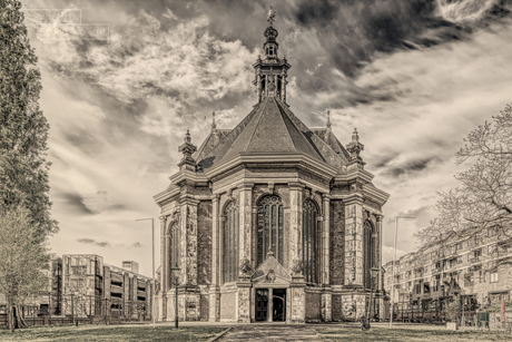 De Nieuwe Kerk in Den Haag als ets bewerkt