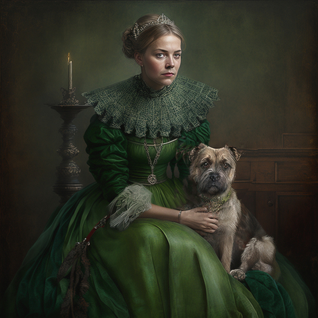 Fine Art portrait in groen met hond