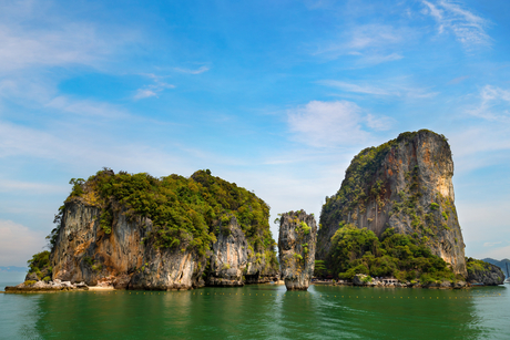 James Bond Island is a famous tourist attraction located in Phang Nga Bay, near Phuket, Thailand. 