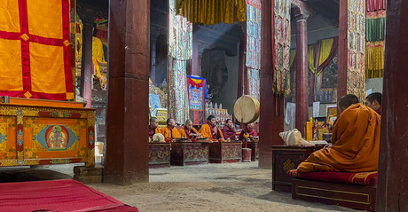 Chanting monks at monastery 