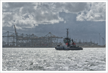 Sleepboot VB ROB in de regen