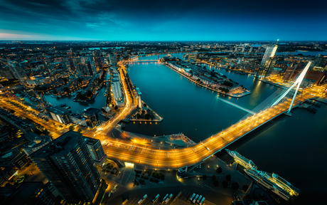 Rotterdam Neon River at Blue Hour