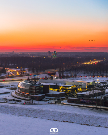 Winterslandschap met Arnhem op de achtergrond