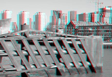Boompjes Rotterdam vanaf Erasmusbrug 3D B&W 