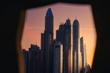 Het laatste licht raakt Dubai Marina