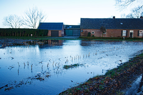 mooie weerspiegeling van de ondergelopen landerijen.