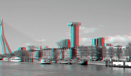 Skyline Rotterdam 3D B&W Hyper-anaglyph