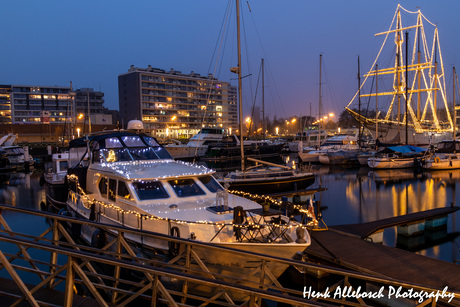 Ostend harbour by night