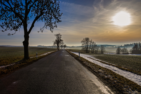 Welkome zon in winterlandschap
